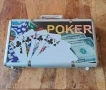 покер комплект в луксозен метален куфар и картонена кутия, с 300 чипа, 2 тестета с карти, 5 зара, снимка 5