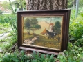 Красива Стара Картина Прованс Живопис Маслени Бои на Платно, снимка 6