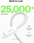 2 броя Belkin плетен USB-A към Lightning кабел 1,5 м - мек, гъвкав кабел за бързо зареждане, бели, снимка 3