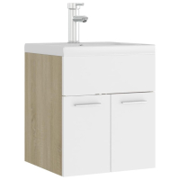 Шкаф за баня с вградена мивка, бяло и дъб сонома, ПДЧ   , снимка 3 - Шкафове - 44959285