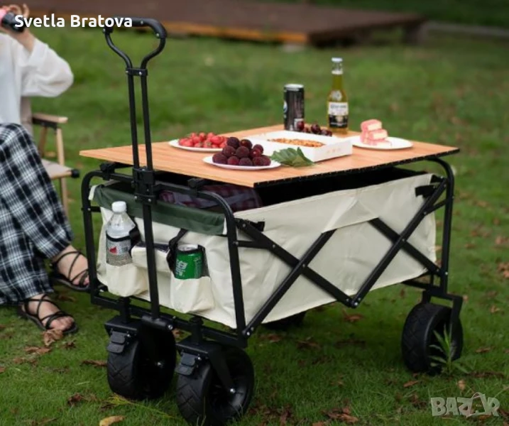 
🔥 Многофункционална сгъваема количка 2 в 1 с масичка – идеална за къмпинг, пикник и пазаруване! 🔥, снимка 1
