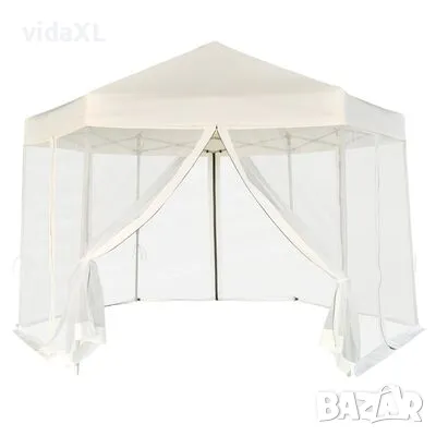 vidaXL Шестоъгълна pop-up шатра с 6 стени кремавобяла 3,6x3,1 м（SKU:42109, снимка 1