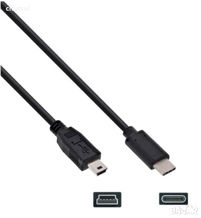 USB C към Mini USB кабел за пренос на данни за Canon EOS Rebel T5i T6 T6i T7, Select Powershot, Vixi, снимка 1