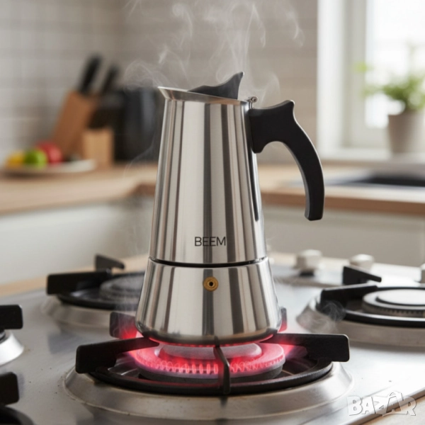 3бр./ Еспресо кафеварка BEEM Classic Selection – за 4 чаши, неръждаема стомана, снимка 1