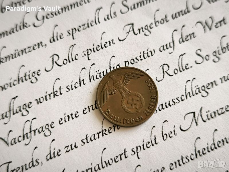 Монета - Трети райх - Германия - 1 пфениг | 1938г.; серия Е, снимка 1