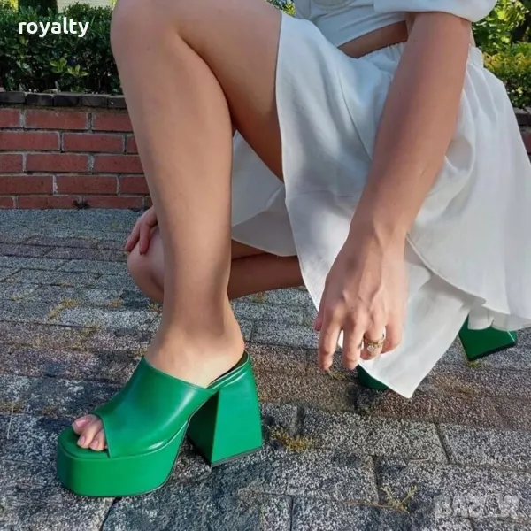 Чехли на ток - зелена кожа, снимка 1