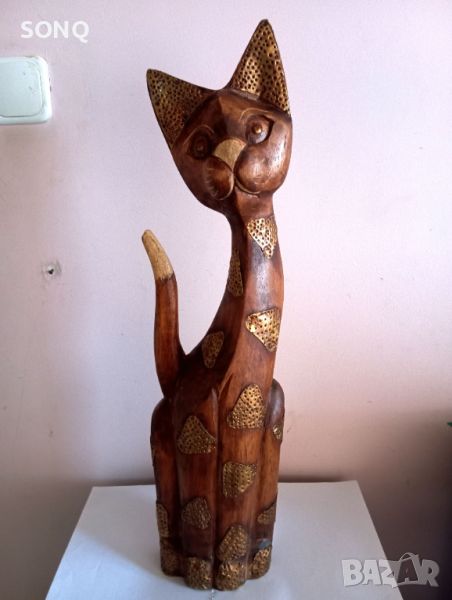 Страхотна Голяма Стара Дървена Фигура-Котка, снимка 1