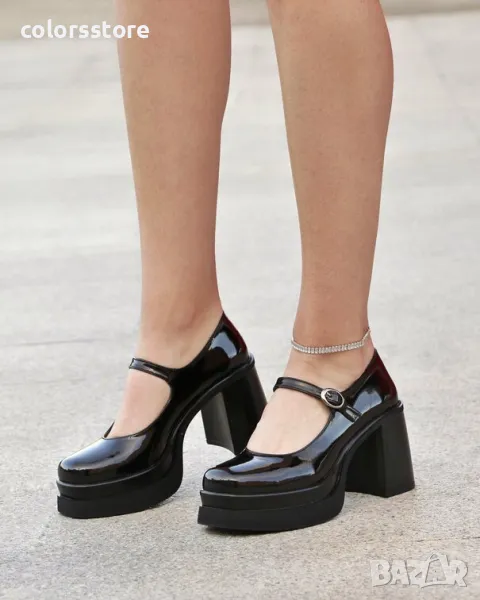Обувки на ток - черен лак - SDF90, снимка 1