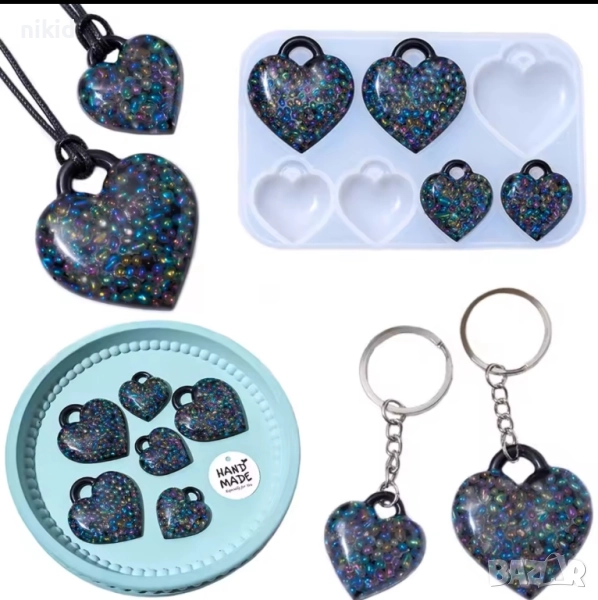 Сърце сърца висулка за колие ключодържател силиконов молд форма фондан шоколад смола бижу декор, снимка 1