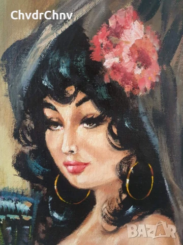 Jose Ramon 78x67см/испанска картина масло върху платно/женски портрет/дървена рамка, снимка 4 - Картини - 50702197