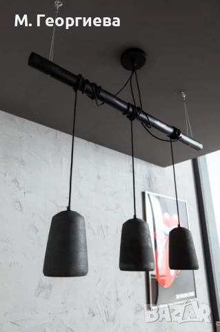 Дизайнерски полилей KARE DESIGN - НОВ (бетон и масивно дърво), снимка 4 - Лампи за таван - 54213283