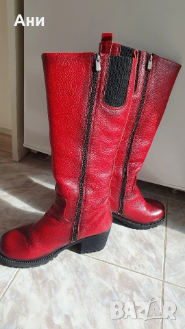 Червени ботуши, естествена кожа, номер 38, снимка 3 - Дамски ботуши - 53352065