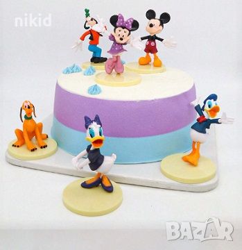 6 бр Мики Мини Маус Mickey Minnie Disney пластмасови фигурки на бяла стойка за украса торта и игра, снимка 6 - Фигурки - 44405038