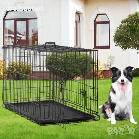 4483 Преносима метална клетка с двойна ключалка за средни и големи кучета – 89x59x65 см, снимка 3 - За кучета - 53877246