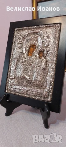 Гръцка сребърна икона Богородица с Младенеца. Перфектно състояние., снимка 2 - Икони - 50832036