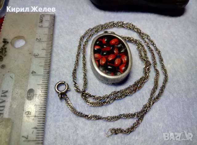СТАР СРЕБЪРЕН МЕДАЛЬОН Със ЗЪРНА на Ormosia coccinea / wayruru За КЪСМЕТ с ВЕРИЖКА СРЕБРО 925 29143, снимка 8 - Антикварни и старинни предмети - 49866130