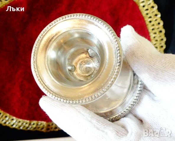 Посребрен свещник 7 см.,перлен релеф. , снимка 6 - Антикварни и старинни предмети - 53977715