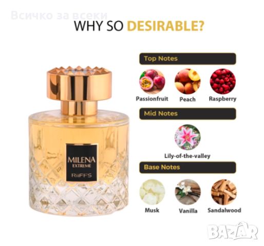 Оригинален Арабски дамски парфюм Milena Extreme Riiffs Eau de Parfum 100 ml. , снимка 2 - Дамски парфюми - 45470395