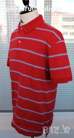 Tommy Hilfiger Mens Red Blue Striped Casual Polo Short Sleeve Shirt Size M, снимка 7 - Тениски - 46295637