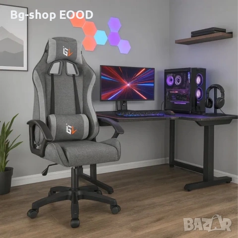 Геймърски стол за бюро, с поддръжка за крака, регулиране на височината, включени възглавници