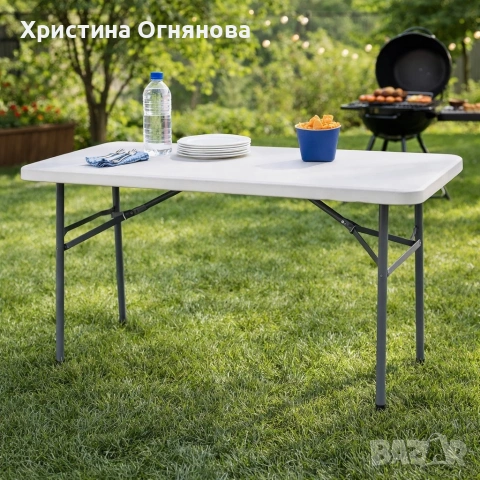 Сгъваема правоъгълна градинска маса, бяла - 181.5 × 74 × 74 см, снимка 2 - Други - 54130339