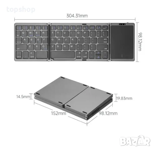 B089T Сгъваема безжична клавиатура с тъчпад Сгъваема Bluetooth клавиатура, снимка 7 - Клавиатури и мишки - 50554898