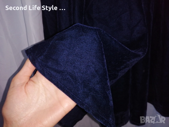 Нова дамска елегантна ASOS DESIGN midi рокля от тъмносиньо кадифе, р-р L, снимка 11 - Рокли - 52923698