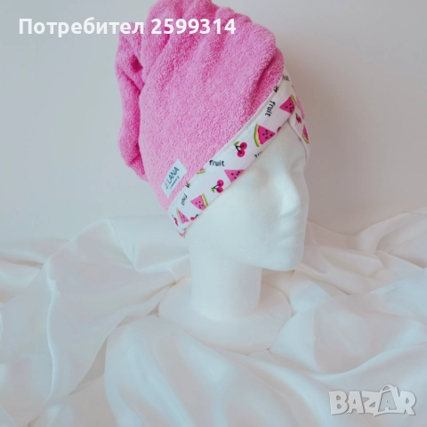 Памучна кърпа/тюрбан за коса в розово, снимка 2 - Аксесоари за коса - 52595533