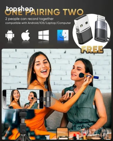 НОВИ, ТЕСТВАНИ безжични петлични микрофони, съвместим с iPhone/iPad/телефон с Android/лаптоп, IUMAKE, снимка 5 - Микрофони - 50525239