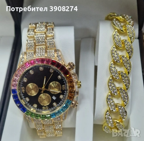 Rainbow Crystal Watch Set  | часовник + гривна с кристали, снимка 2 - Гривни - 53126922