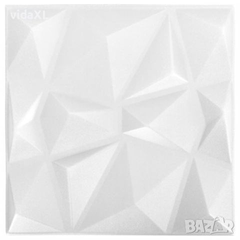 vidaXL 3D стенни панели, 12 бр, 50x50 см, диамантено бяло, 3 м²（SKU:340585, снимка 1 - Спални и легла - 46275625