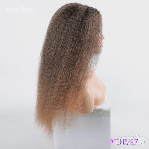 Kinky къдрава обемна омбре кафява перука на път с по-светли краища , снимка 3 - Аксесоари за коса - 51228057