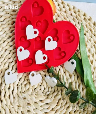 10 плоски сърца сърце с дупка висулка силиконов молд форма фондан шоколад гипс смола бижу таг декор, снимка 10 - Форми - 49981879