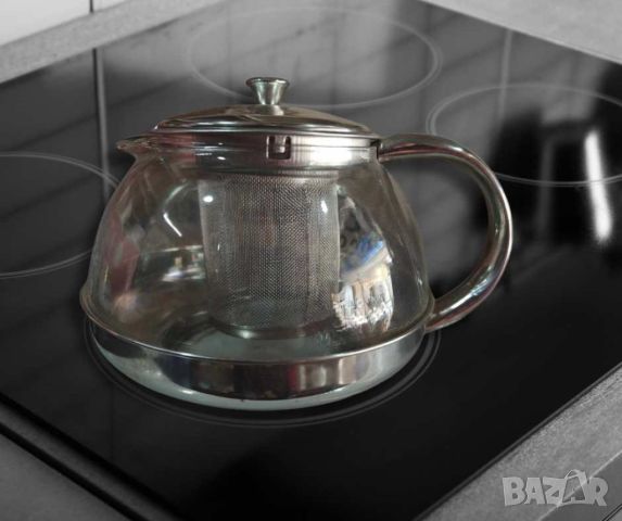 Стъклена кана за чай от неръждаема стомана с цедка за листа, снимка 4 - Аксесоари за кухня - 46396473