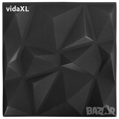 vidaXL 3D стенни панели, 24 бр, 50x50 см, диамантено черно, 6 м²（SKU:150915