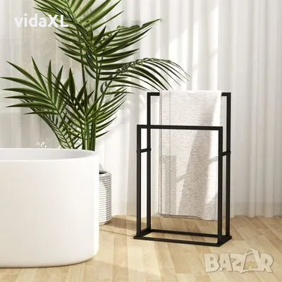 vidaXL Свободностояща поставка за кърпи, черна, 48x24x78,5 см, желязо（SKU:336127）, снимка 2 - Други - 49002680