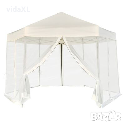 vidaXL Шестоъгълна pop-up шатра с 6 стени кремавобяла 3,6x3,1 м（SKU:42109, снимка 1 - Градински мебели, декорация  - 44990922