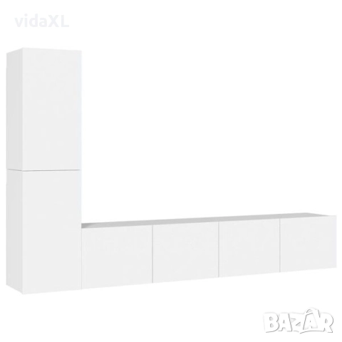 vidaXL Комплект ТВ шкафове от 4 части, инженерно дърво, бял гланц(SKU:3114310)