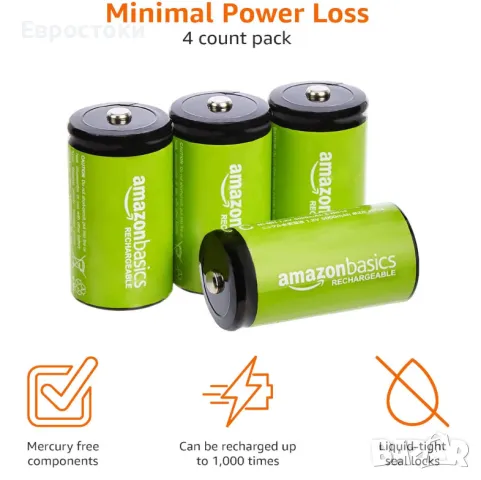 Акумулаторни батерии AmazonBasics C Cell 1.2V 5000mAh Ni-MH, комплект от 4 броя, снимка 2 - Друга електроника - 49293188