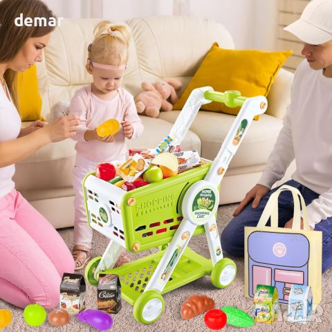 deAO Пазарска количка с храна и аксесоари, комплект за игра за деца, за ролеви игри, зелено, снимка 6 - Образователни игри - 45512122