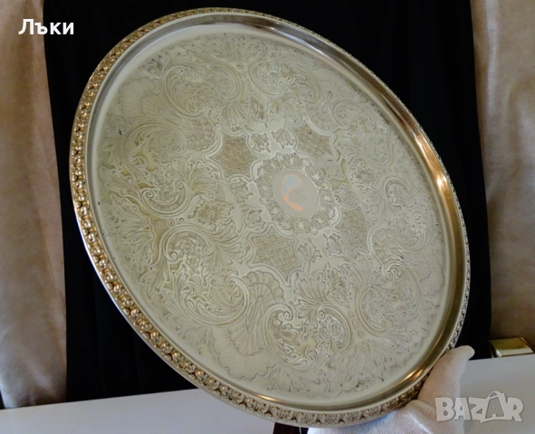 Английски посребрен поднос Ianthe,820 гр.,чиста мед. , снимка 8 - Антикварни и старинни предмети - 53977546