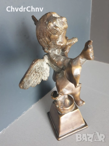 28см-3кг ангел херувим статуетка/стара френска бронзова фигура-надстройка за каминен часовник, снимка 4 - Антикварни и старинни предмети - 52469735