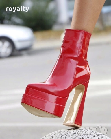 Боти на ток - червен лак, снимка 2 - Дамски боти - 52162656