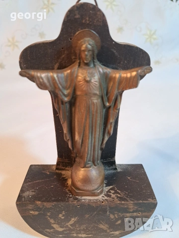 бронзова статуетка Исус Христос с дървен пиедестал 32/3