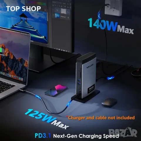 WAVLINK USB C докинг станция 125 W зареждане, 11-в-1 с 8K HDMI*2+8K DP, снимка 3 - Друга електроника - 49457609