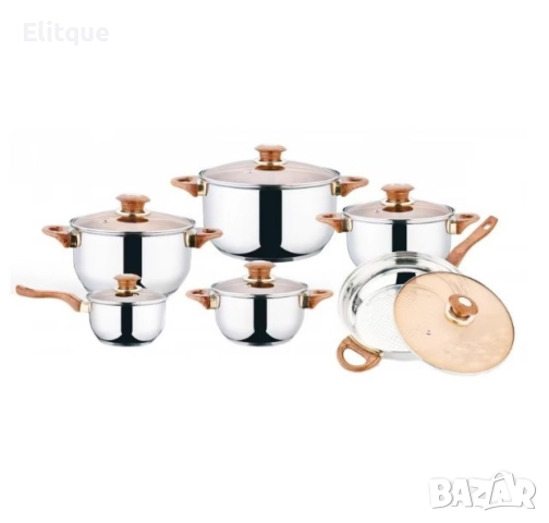 Комплект от 12 части съдове за готвене от неръждаема стомана със стъклени капаци, снимка 8 - Съдове за готвене - 52902317