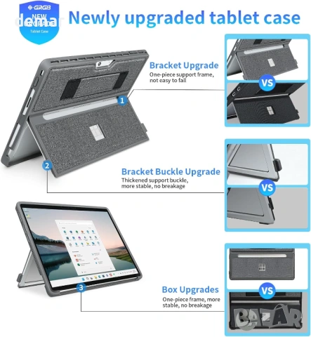 Защитен калъф за Microsoft Surface Pro 11/10/9/8 13-инча с каишка и стойка, сив, снимка 4 - Калъфи, кейсове - 53053498