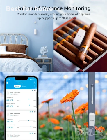 Govee H5100 комплект от 3 броя, мини Bluetooth сензори за температура и влажност, снимка 6 - Друга електроника - 50503148
