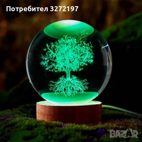 LED Светеща кристална топка/лампа, 3D сензорна -Дървото на живота, снимка 5 - Настолни лампи - 46918206