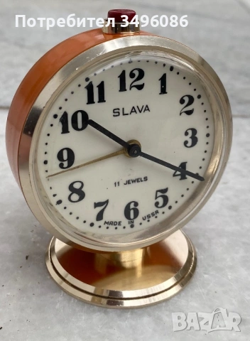 Стар съветски механичен будилник СЛАВА 11 камъка, снимка 13 - Колекции - 54058934